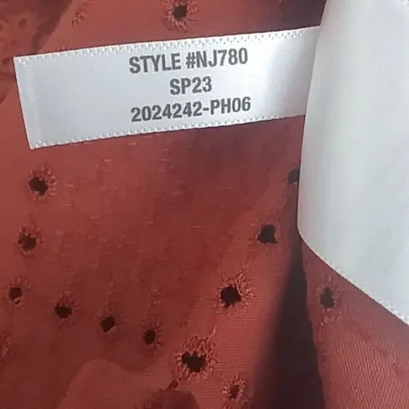 Madewell Women's Per Se Eyelet Top Cotton Rust Color Cap Sleeves Elastic… - Picture 11 of 13